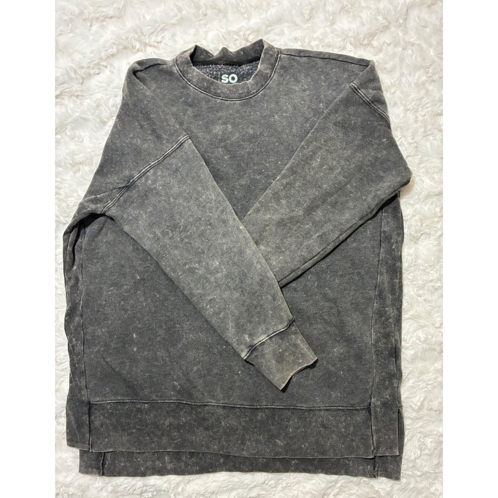 SO The Lounge Life‎ Tunic Sweatshirt Womens Medium Charcoal Grey Acid Wash